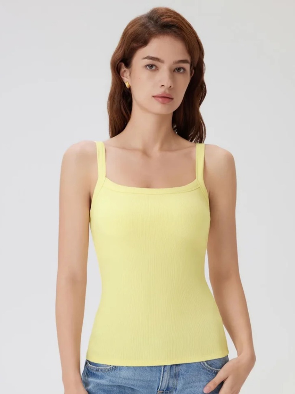 Urban Basic Women’s Yellow Ribbed Tank Top Built-In Support Slim Fit Small - Picture 4 of 14
